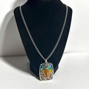 Colorful Scroll Fantasy Fairy Pendant Necklace w Sarah Coventry Vintage Chain